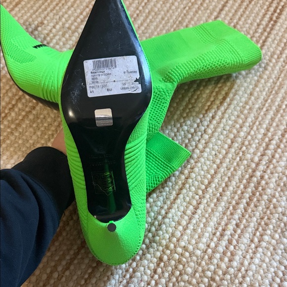 Balenciaga Neon Green Knit Pointed-Toe Sock Heeled Boots - Picture 4 of 6